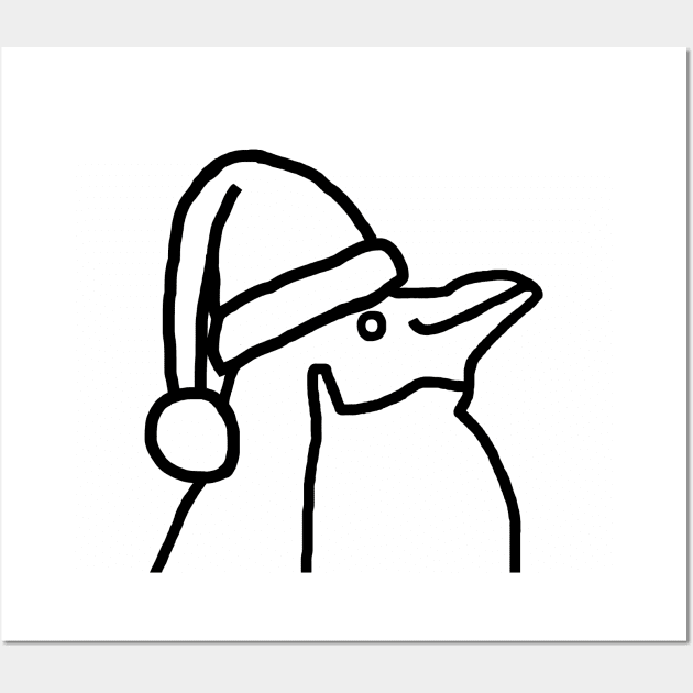 Minimal Line Drawing of a Christmas Penguin in Santa Hat Wall Art by ellenhenryart